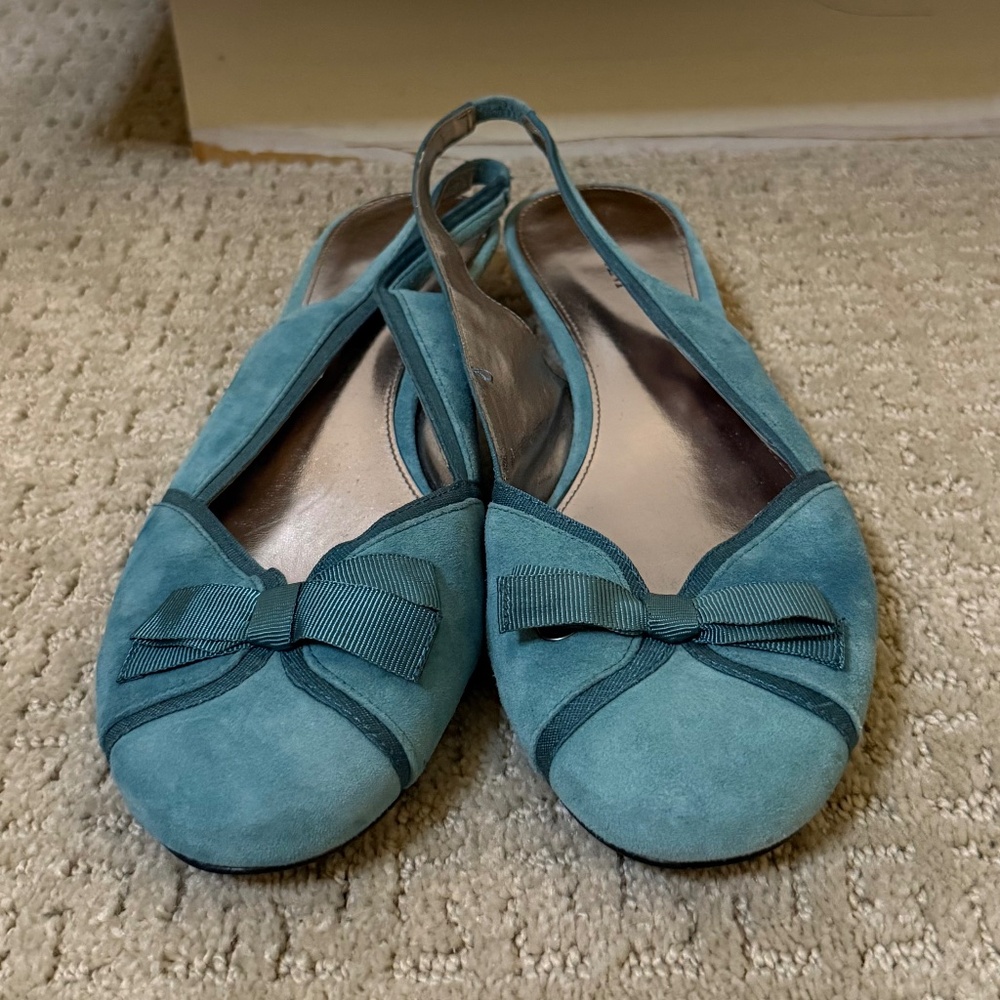Alfani Teal Suede Slingback Heels with Bow
